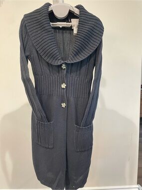 Chunky Shawl Collar Long Cardigan Sweater - Charcoal